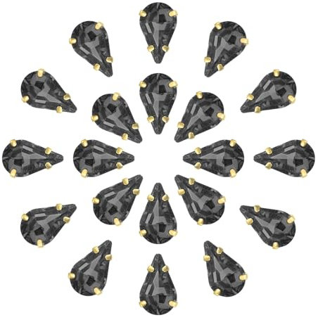 QUARKZMAN 20Stk Tropfenform Aufnähen Strassstein - 13x8mm Flach Rückseite Glas Tropfen Kristall Strass Gold Zinken Setting für Handwerkliche Basteln Schmuck Kleidung Verzierungen (Grau)