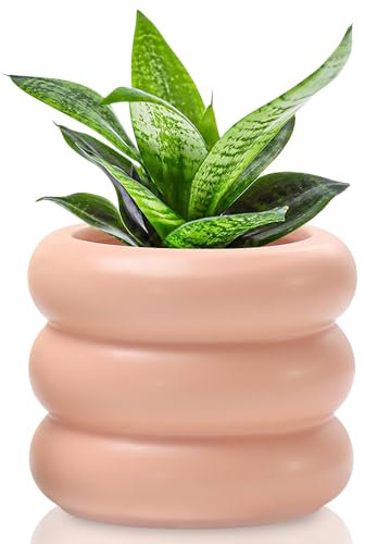 Cusmation 4.7 Inch Modern Plant Pot Pink Ceramic Glaze Succulent Planters for Indoor Unique Pots, Planter with Drainage Holes Small Bubble Porcelain for Herb Snake Plants