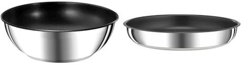 Tefal Ingenio Preference Poêle Wok 26 cm, Induction, Acier inoxydable, Revêtement antiadhésif & Ingenio Preference Poêle 22 cm, Empilable, Acier inoxydable, Revêtement antiadhésif