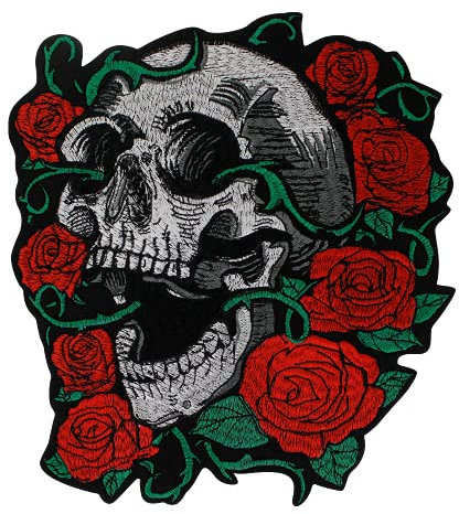 Rose Flower Skull Embroidery Iron on Patches for Clothes Large Size Biker Backpack Jackets DIY Badges Accessory