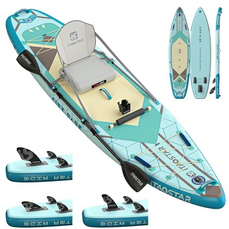 iTAOSTAR C03A 35 Super Wide Paddle Board, mehr Spaß aufblasbares Paddelbrett mit 5 Flossen, 12 Fuß Stand Up Paddle Board mit Premium-SUP-Zubehör für Erwachsene Aller Könnensstufen