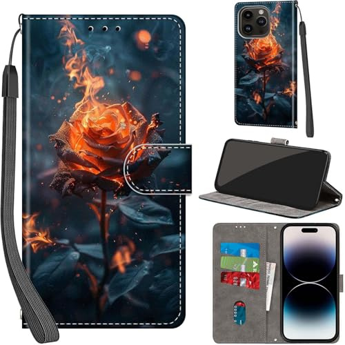 PHINIENLAND Wallet Flip Case for iPhone 15 Pro Leather Roses | 3 Card Slots & 1 Cash Pocket, Magnetic Closure, Kickstand, Premium PU Leather flip cover for iPhone 15 Pro