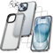 UniqueMe für iPhone 15 Hülle, 5-in-1-Set Handyhülle für iPhone 15 Case Rundumschutz Schutzhülle Cover,1 Handyhülle & 2 Schutzfolie & 2 Kameraschutz - Matt Grau