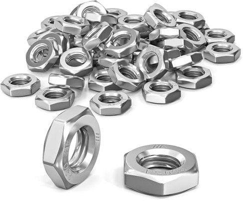 ORTAVA Sechskantmuttern - Niedrige Form, Mit Fase, 20 Stück, DIN 439/ISO 4035, Edelstahl A2 V2A, Flache Muttern für Schrauben, Gewindebolzen, Möbel, Maschinen