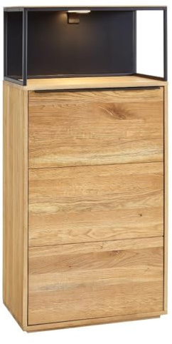 FURNARO MONZARA Halbhohe Vitrine mit 1 Tür Links angeschlagen Wildeiche massiv Natur geölt modern komplett montiert BHT 65x135x38 cm