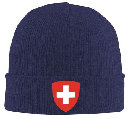 HZCRAES Unisex Beanie Mütze Strickmütze - Herren Damen Wintermütze Schweiz Flagge Strickmütze Bündchenmützen Weiche Streetwear Kopfbedeckung Slouch Beanie Trawler Beanie Acryl Uhrenmütze Marineblau