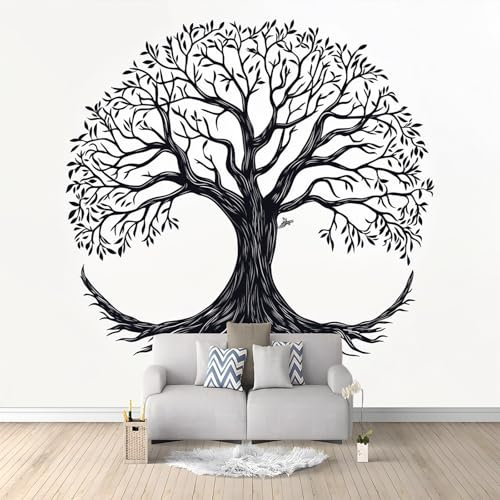 Papier Peint Panoramique Arbre De Vie Noir Abstrait 500x280 cm Papier Peint Poster Mural 3D, Tapisserie Photo Peinture Murale Intissé Fresque pour Salon Chambre Toile Fond TV