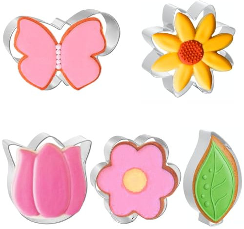 Emporte Piece Fleur, 5 PCS Emporte-Piece à Fleurs, Emporte Piece Patisserie, Emporte-Pieces en Forme de Fleurs, Emporte-Pièces en Acier Inoxydable pour Biscuits, Gâteaux, Chocolat, Pâtisserie (5PCS)
