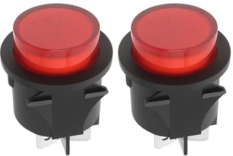 ECSiNG 2 botones de 25 mm AC250V 16A de encendido y apagado, 4 pines, enchufe plano, luz roja, interruptor iluminado para coche, barco, electrodomésticos y dispositivos médicos