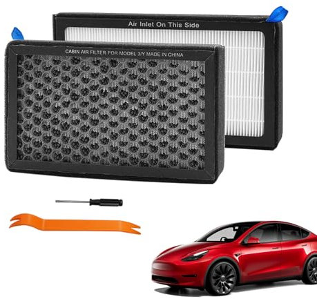 TTCR-II 2PCS Compatibili con Filtro Carboni Attivi Tesla Model 3/Y 2016 2017 2018 2019 2020 2021 2022 2023 2024, HEPA Filtro Ricambio Carboni Attivi Model 3, Filtri Dell'aria Cabina Tesla Y Accessori