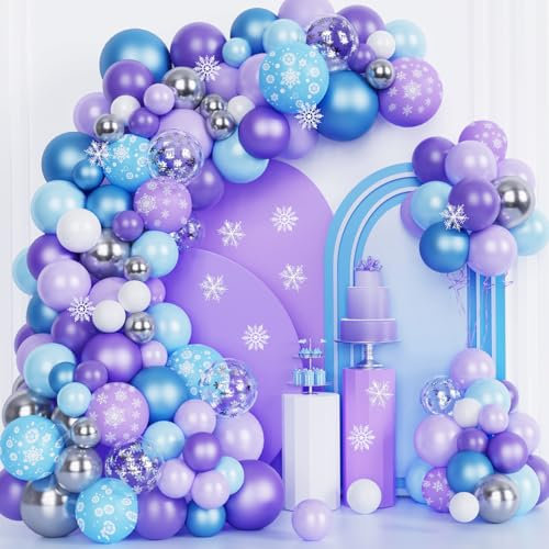 156 Frozen Palloncini Garland Arco Kit Frozen Decorazione di Compleanno Bambina Viola Blu Palloncino per Ragazza Anniversario Party Decorazione Wonderland Natale Baby Shower