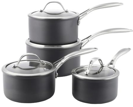 ProCook Professional Bi Ply Stainless Steel Saucepan Set - 4 Piece, 14/16/18/20 cm, Durable Heavy Duty Pots - Black, Induction Compatible Cooking Pans