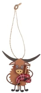 Shoeless Joe Highland Cow With Bagpipes Christmas Tree Decoration