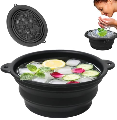 Gykutix Ice Bath Bowl,Bol de Bain à Glace pour le Visage,Pliable Face Bowl for Ice avec Compartiment à Glaçons Intégré pour Pores Affinés, Poches Réduites, Anti-Rides et Élasticité Améliorée