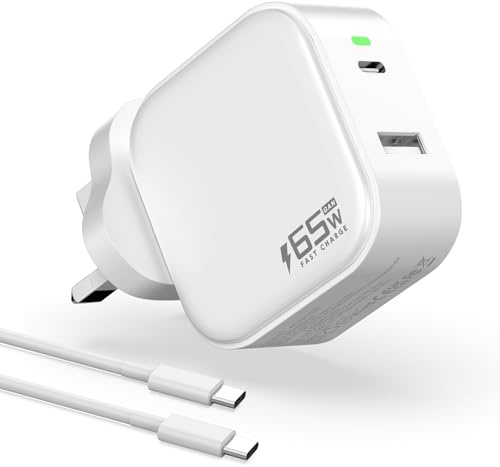 65W USB C Fast Charger, Dual Port PD Plug with USB-C Cable | Full Power Charging for iPhone, Pixel, iPad & Laptop, Compact Wall Charger for Home, Office & Travel