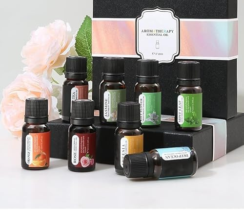 Set Olio Essenziale Fragranze Solubili in Acqua Set 8 x 10ml((Rosa, arancio, freesia, foglia di menta, oceano profondo, tè bianco, gelsomino, fiore di giglio) Olio essenziale umidificatore
