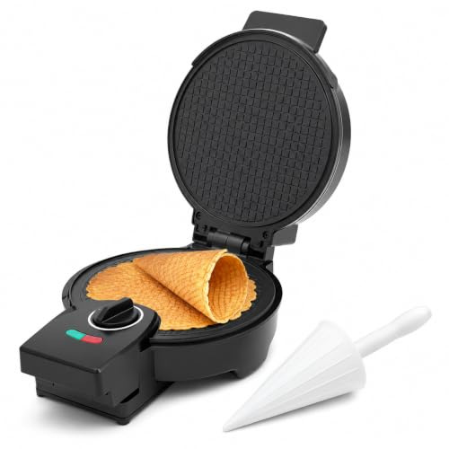 Gaufrier 1200 W pour gaufres glacées, cornets et frites à gaufres, thermostat réglable, revêtement antiadhésif, acier inoxydable, machine à cornes en forme de cône