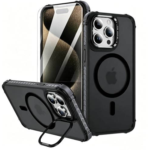 Gunroc Hülle für iPhone 12 Pro Max magnetisch Handy hülle mit Metall-Kameraständer & Metallknöpfen, kompatibel mit Mag Safe, stoßfeste Schutzhülle für iPhone 12 Pro Max (schwarz)