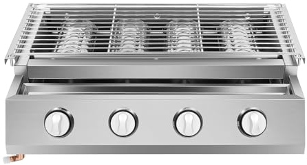 TCICOP Barbacoa de gas portátil de 4 quemadores, 57 x 39 x 17,5 cm, barbacoa de gas para camping con cubierta de acero inoxidable, adecuada para balcón y camping