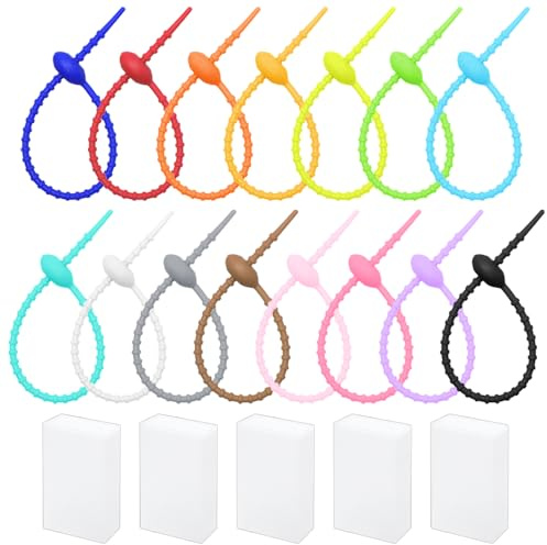 lyualma 30 Pezzi Fascette in Silicone Colorato con 5 Scatole di Plastica 210mm Fascette per Cavi Cravatte Riutilizzabili per Cavi, Multiuso