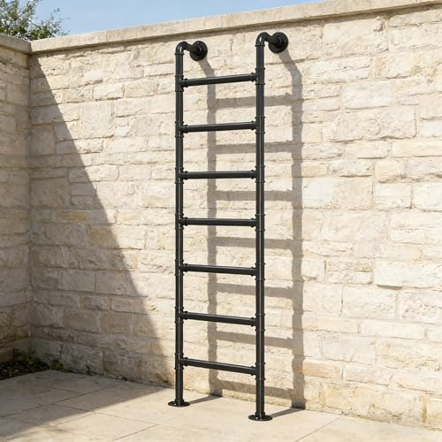 ZENSTYW An Der Wand Befestigte Dachbodenleiter,Ausstieg Aus Kellerfenster,Schwarze Metall-Fluchtleiter,Leiter Für Etagenbetten Im Innenbereich(7.7ft)