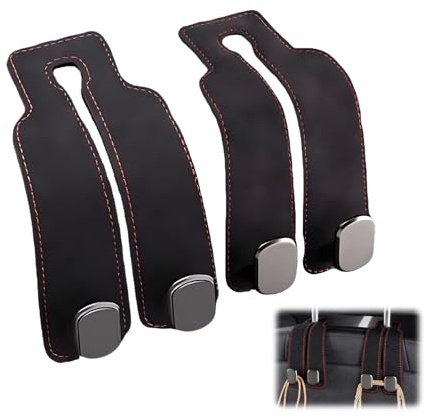 JinRuiCPeng 2 Pack Car Hooks for Headrest, Leather Car Seat Back Storage Organizer, with Wide Deep Double Hooks, Rotating Auto Seat Hangers for Handbags Groceries Coats Umbrellas Interior Accessories
