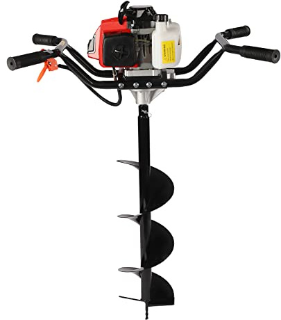 Bollomgy Benzin Erdbohrer Erdlochbohrer 63CC 3HP Benzin Erdlochbohrer Pfahlbohrer Gartenbohrer Lochbohrer Zaunbohrer Zaun Post Loch borrer Bagger mit 2-Stroke Motor & Spitzen | Handlich mit 4 Griffen