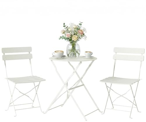 Outsunny Ensemble Bistrot de Jardin 3 Pièces san Montage Métal Crème
