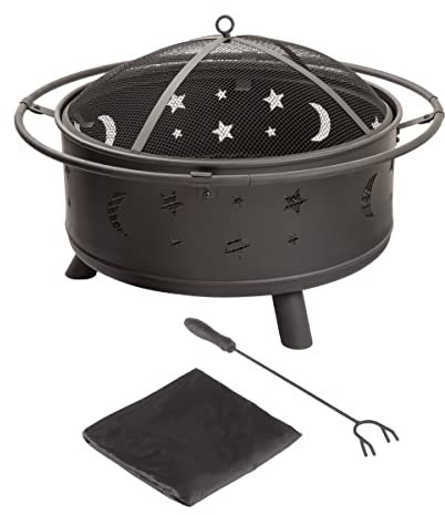 Pure Garden Feuerstelle – 81,3 cm große Holzfeuerstelle für den Außenbereich, mit Sichtschutz, Schürhaken und Abdeckung, Outdoor-Feuerstellen für Hinterhof, Deck oder Terrasse von Pure Garden