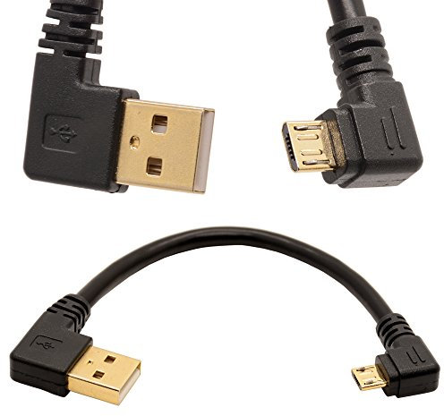 90 Degree USB 2.0 to Micro USB B Male Cable Gold Plated Right Angle Data Sync and Charge Extender Lead (10cm,Black)