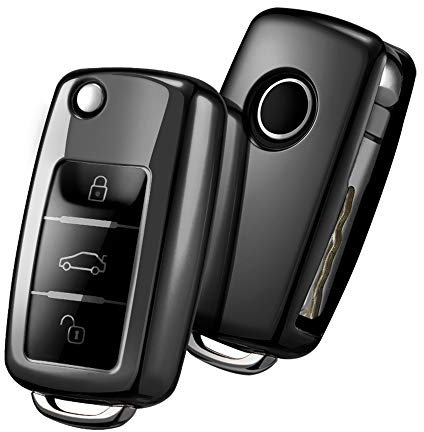 OATSBASF Autoschlüssel Hülle Geeignet für VW, Schlüsselhülle Cover für Golf 3 4 5 6 Polo Passat Skoda Seat Schutzhülle TPU Schlüsselbox (Schwarz)