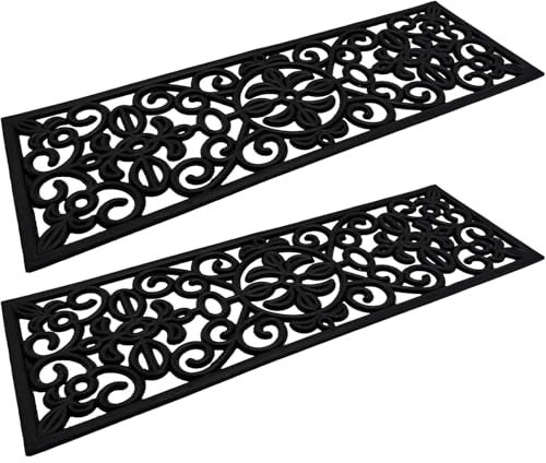 BURI 2X Gummi Stufenmatten in Gussoptik 76,3 x 25,5cm - Treppenstufen Matten Stufenmatten innen und außen - Gummimatte rechteckig in schwarz