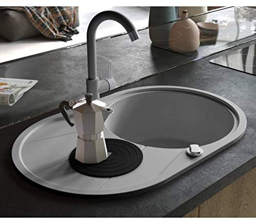 Festnight Ovalado Fregadero de Cocina Fregadero de un Seno con Cesto Colador Granito 780x500x315mm Gris