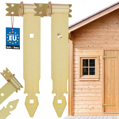 KOTARBAU® Ladenband 300 mm 2 St. mit Kloben Torscharnier Scharnier Baubeschlag Torbeschlag Türbeschlag Rostfrei Torzubehör Verzinkt Gelb Torband Türband