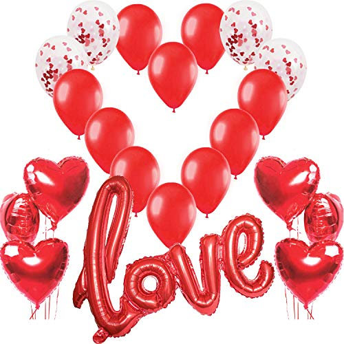 Valentinstag Deko Luftballon Dekoration Love Rot, XXL Love Folienballon Rote Herz Helium Folienballons und Konfetti Ballon Romantisch für Romantische Atmosphäre, Heiratsantrag, Hochzeit