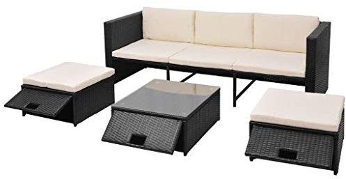 Tidyard 12-TLG.Lounge Gartenset Rattan-Gartensofagarnitur Garten-Sofagarnitur Möbel-Set Mit 1 x 3-Sitzer-Sofa,1 x Tisch,2 x Ottomane,8 x Kissen,Tisch und Ottomane können als Schränke Werden