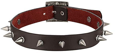 Flongo Choker Tattoo Kette Lederhalsband Damen Herren Halskette Gotik Halsband Schmuck Schwarz Braun Silber mit Spitz Niete Nieten Einstellbar Punk Rock