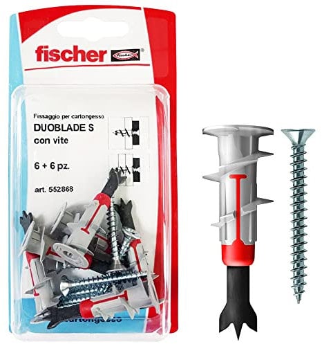 Fischer Tasselli con Vite Duoblade per Cartongesso Autoforanti ed Espandenti, 6 Fissaggi, per Singola o Doppia Lastra