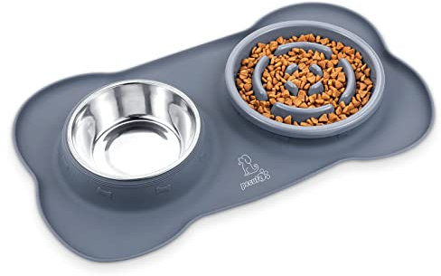 Pecute Gamelle Anti Glouton pour Chien avec Tapis Anti-Débordement en Silicone - Bol d'alimentation Lente et Saine, Favorise la Digestion et Réduit Les Risques de Vomissements, Pieds Antidérapants M