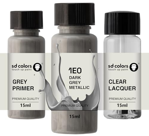 SD COLORS Pintura de retoque de 15 ML para reparación de arañazos con código de color 1E0 gris oscuro metálico (pintura+imprimación+laca)