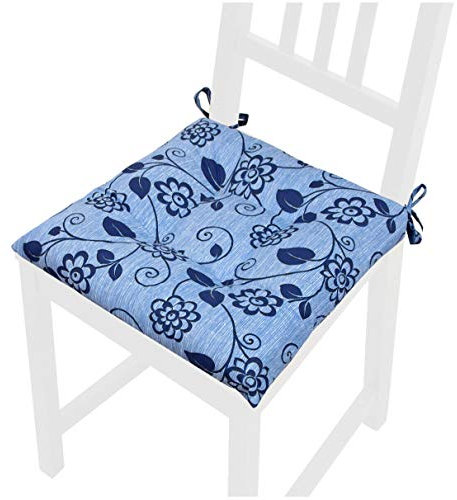 emmevi Stuhlkissen mit Blumenmuster, weich, universal, Befestigung, waschbar, Modell: CALLA38E, blau