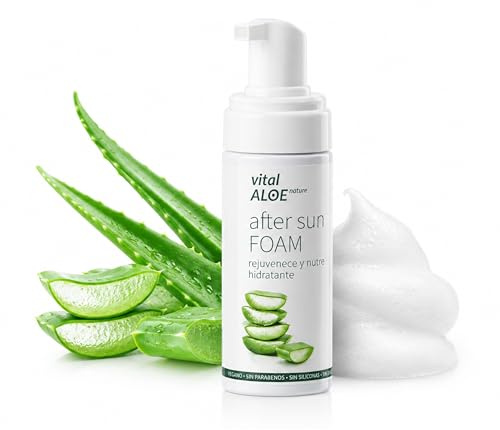 After Sun Aloe Vera Foam 150 ml | Espuma Hidratante Natural con Aloe Vera 100% Puro | After Sun Facial y Corporal Vegano, Sin Parabenos ni Sulfatos | Ideal Para Después del Sol y Depilación