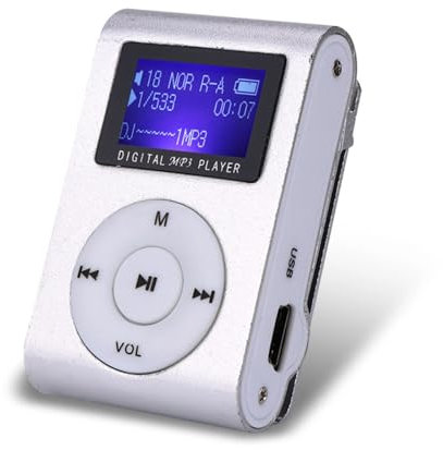 Mini Lettore Musicale MP3 Hi-Fi Portatile con Suono Senza Perdita con Slot di Memoria e Batteria a Lunga Durata per Esterni, Cuffie Incluse, Supporto Fino a 32 GB, Nero/Bianco(Argento)