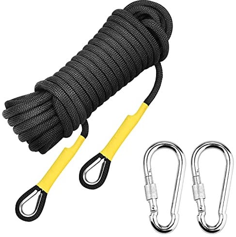 SIMDAO Outdoor Climbing Rope 10M(33ft), 8mm, Black, Polypropylene & Polyester, Static, Braided, 3300 lbs Tensile Strength, For Climbing, Camping, Hiking, Boating, Rescue