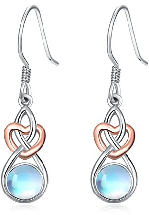 TANGPOET Celtic Knot Earrings 925 Sterling Silver Moonstone Dangly Earrings Birthday Jewellery Gifts for Women Ladies
