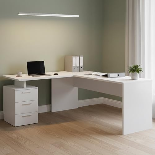 Dmora - Scrivania Mark, Scrittoio angolare porta PC, Tavolo multiuso per ufficio, Scrivania salvaspazio multiposizione, 100% Made in Italy, cm 160x60h75, Bianco lucido
