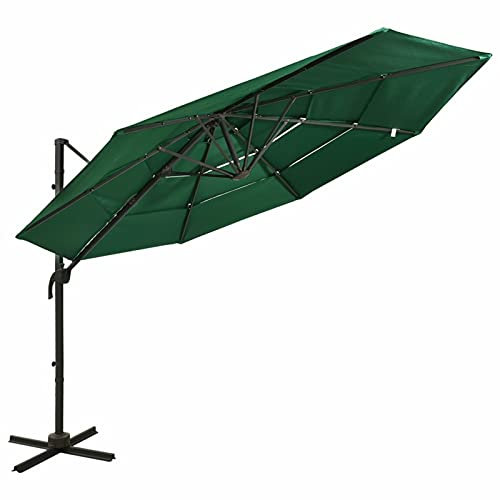 Catherinol Sombrilla de 4 niveles con poste, Parasol Terraza, Sombrilla Terraza Exterior, Sombrilla Jardin, Parasol Jardin, Sombrilla Playa, Parasol Excentrico, de aluminio verde 3x3 m