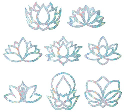 GORGECRAFT 16 STÜCKE Lotus-Fensteraufkleber Anti-Kollisions-Regenbogen-Fensteraufkleber Für Vögel Streik Blumenaufkleber Nicht Klebende Prismatische Vinylfolie Für Schiebetüren Fensterglas