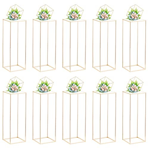 Nuptio Centrotavola Matrimonio per Tavola con Pannello Acrilico - 10 Pezzi Vaso D'oro Alto 80cm per Centrotavola Fioriera Matrimoni Festa Vasi Fiori Metallo Espositore A Colonna per Decorazioni Casa