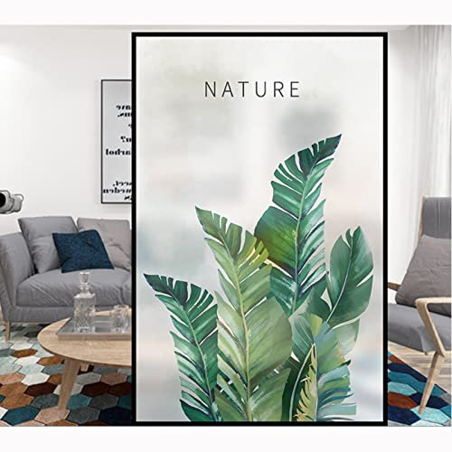 Siunwdiy Fensterfolie sichtschutz Bad mit Grüne Waldmotiv, dekorativ, Milchglas, für Türen und Fenster, Aufkleber für Glastür, Fenster, Aufkleber für Zuhause, Büro,B,90x200cm(36x79)